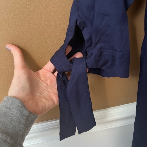 LASCANA Women’s Navy Blue Tie Sleeve Off-The-Shoulder Dress Smock Size 4 Boho - Picture 4 of 9